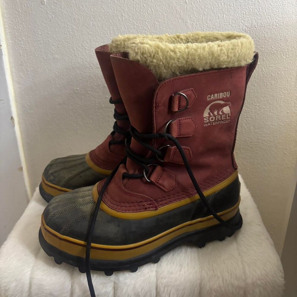 Sorel Caribou Waterproof Winter Snow Boots Womens Size 7 Maroon Red NL1005 - Picture 3 of 5